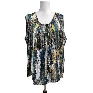 Kasper Blouse Tank Plus size 3X Yellow Green Sheer Career Professional
